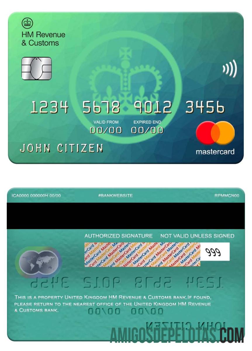 Mastercard do Banco HM Revenue & Customs do Reino Unido modelo